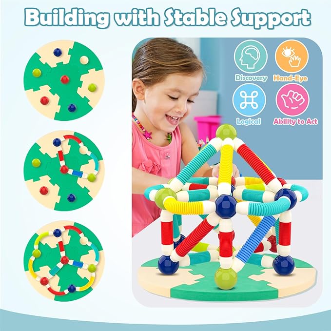 nicknack 2 in 1 Magnetic Blocks Building Toys for Kids, Toddler Boy Toys 3 4 5 Years Old, Preschool STEM Educational Montessori Toys - Magnet Pop Tubes & Balls - Birthday Gift for Boys Girls Age 3-5