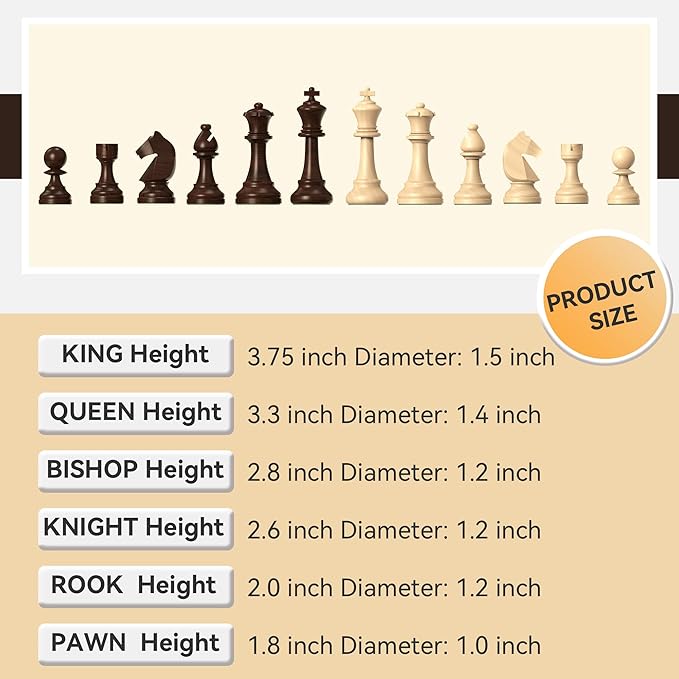 Wooden Chess Pieces Large 3.75inch King Set of Luxury Staunton Wood Chessmen with 2 Extra Queen for Chess Board Game (Chess Pieces Only), Velvet Storage Bags Included