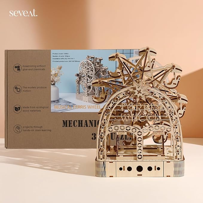 Mechanical 3D Wooden Puzzles, Brain-Teasing Puzzle Game for Every Occasion, Ideal Gifts for Teens and Adults (Ferris Wheel)