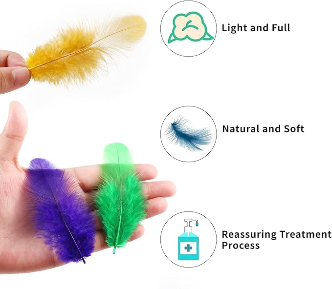 Soarer 300pcs Mardi Gras Feathers for Crafts - 3-5inch Feathers Bulk for Wedding Home Party, Dream Catcher Supplies and DIY Crafts(Mardi Gras)