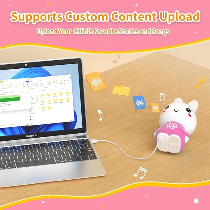 alilo Honey Bunny Kids Music Story Audio Player for Toddlers 1-5, Baby Boy Girl Easter Gifts, Pre-Loaded 16 Stories/48 Nursery Rhymes/12 Soothing Music, with Nightlight, Voice Recording