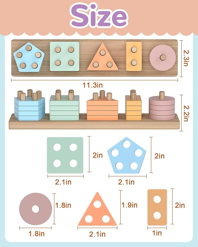 Montessori Toys for 1 2 3 Year Old Boy Girl, Toys for Ages 2-4 Toddlers Kids Baby, 1 2 Year Old Birthday Gifts, Wooden Learning Puzzles Shape Sorter Toys for Toddlers 1-3