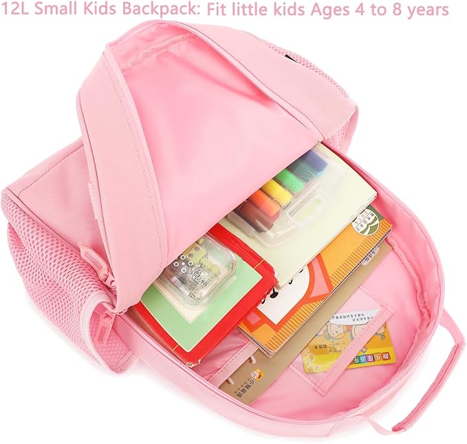 FlowFly Kids Backpack for Toddler Boys Girls, Simple Lightweight Bookbag for Daycare Kindergarten Elementary School Travel, Small Modern Bag (Medium 15''), Pink