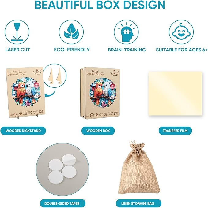 Wooden Puzzles for Adults, Round Parrots 200 Pieces-5MM Thickness,Bird Jigsaw Puzzles, 11.2 x 11.2 Inch,Unique Shaped Colorful Bird Puzzle Family Game Gift for Adults and Kids