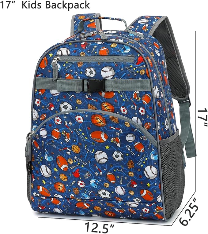 FlowFly Kids Backpack for Toddler Boys Girls, Simple Lightweight Bookbag for Daycare Kindergarten Elementary School Travel, Small Modern Bag (Large), Football