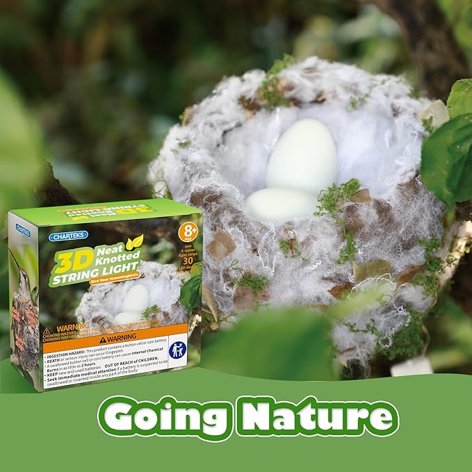 CHARTEKS DIY Bird Nest Craft Kit with 30 Twinkle LEDs and Simulated Eggs – Natural String Art Set for Home Décor, Kids STEM Toy, Creative Birthday Gift for Boys Girls Age 8+