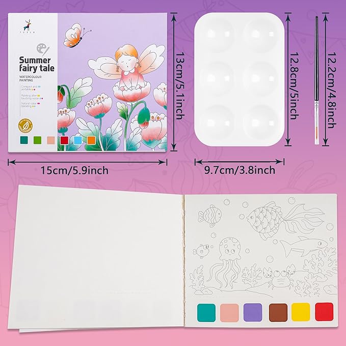 3 Pack Watercolor Coloring Books for Kids Watercolor Paint Book water color paint sets for kids coloring books for kids ages 4-8 Water Colors Paint Kids Pocket Hand Book Stocking Goodie Bag
