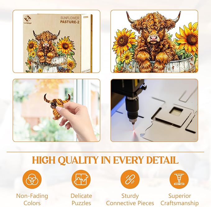 Wooden Puzzles for Adults, Wooden Jigsaw Puzzles for Adults Kids, Sunflower Pasture-2 Unique Shaped Wood Puzzles Adult, Creative Birthday Gifts for Friends Family Game (8.3 * 7.6in 100pcs)