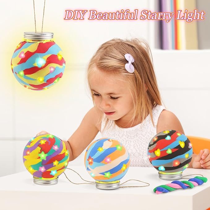4 Set Kids Clay Arts and Crafts, Kid Craft Kit 8-12, Air Dry Clay Lantern Boys Girls Art Kits, Class Activities Group Projects Ages 7 8 9 10 11 Year Old, Fun Camping Crafts Christmas Stocking Stuffers
