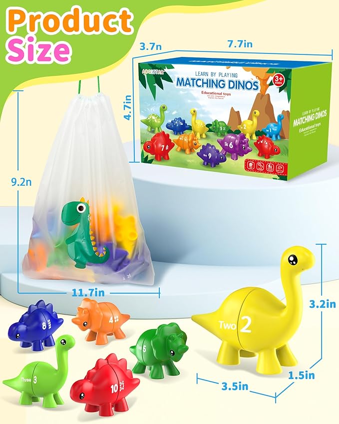 Number Dinosaur Toys for Kids 3-5, Montessori Educational Toys for 3 4 5 Year Old Boy Girl Gifts, Preschool Learning Activities Toddler Dino Toy, Double Sided Dinosaurs Numbers Matching Game