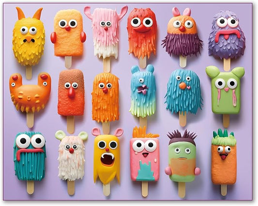 100 Piece Donuts Jigsaw Puzzle for Kids Teens Age 4-8 Gift Family Time Unique Shapes Cute Monsters Puzzle (Popsicle Monsters)