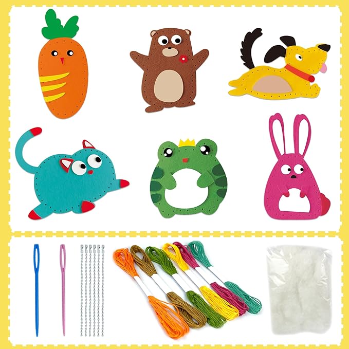 LURVUO DIY Doll Sewing Toys, Animal Sewing Kit for Kids Beginner Arts & Crafts Felt Sewing Craft Kits Educational Toys Sewing Kit for Kids Boys Girls Childrens DIY Crafting and Sewing
