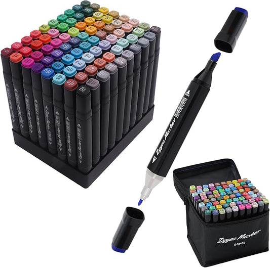 Alcohol Markers Sets,80 Colors Dual Tip Art Marker Pens with Portable Bag for Sketching,Drawing with Non-Blending,Coloring,Gifts for Artist, Adult,Kids.