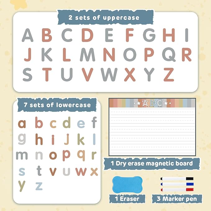 Joyreal Magnetic Alphabet Letters with Magnet Board, Neutral Magnetic Letters for Fridge & Classroom, Foam ABC Magnets for Toddlers Learning, Preschool Educational Toys Gift