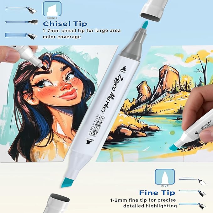 Alcohol Markers Pens,80 Colors Dual Tip Art Markers for Adults, Drawing with Non-Blending,Coloring,Sketching, Wide Chisel and Fine Tip Equipped with Black Suitcase