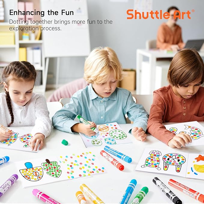 Shuttle Art Dot Markers, 30 Colors Washable for Toddlers with Free Activity Book, Bingo Daubers Supplies for Kids Preschool Children, Non Toxic Water-Based Dot Art Markers