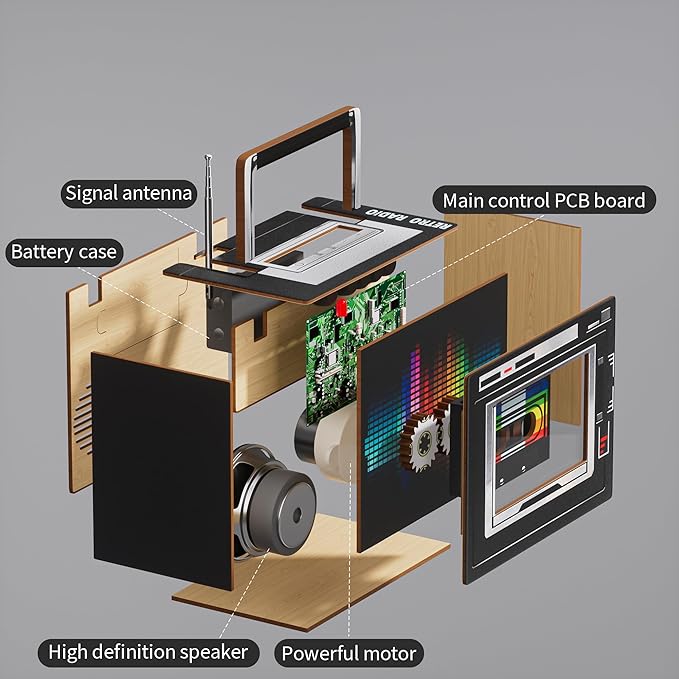 3D Puzzle Vintage Radio, DIY Assembly Model with FM Radio Function, Wood Construction, (Black)