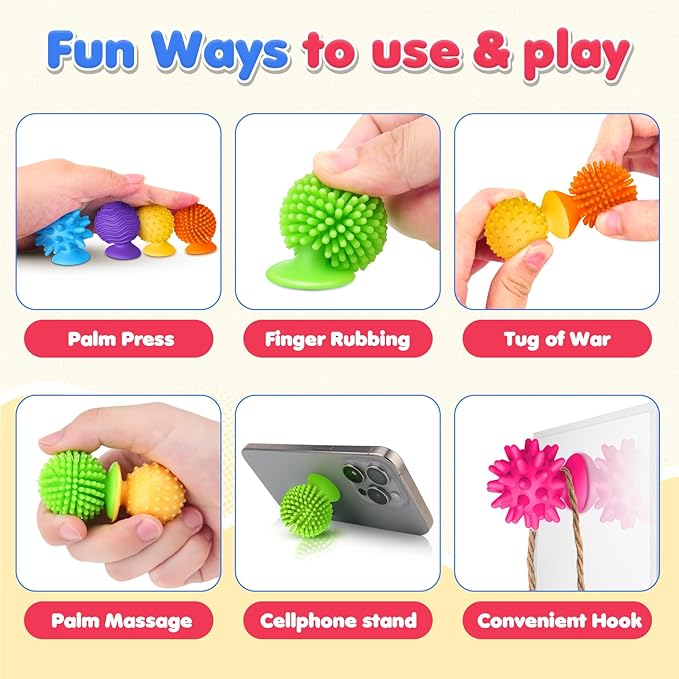 Sensory Fidget Toys Kids Adults: 16 Pack Textured Suction Toys for Autism Kids Calming - Quiet Anxiety Fidgets for Classroom Prize - Calm Down Toy for Girls Boys - Travel Toys Road Trip Essential