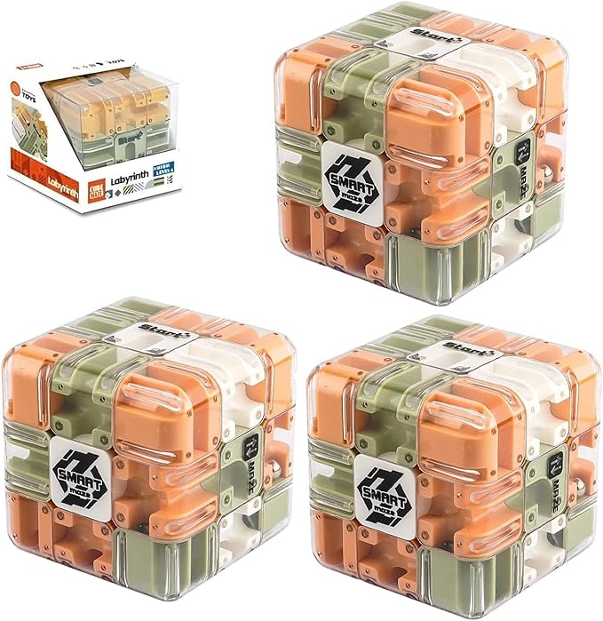 Large Labyrinth 3D Puzzle Maze Cube Engaging Brain Teaser Toy High Difficulty Puzzle Maze Ball for Stress Relief & Logic Development IQ Mind Challenge Puzzles Box Educational Focus Game(3PCS)