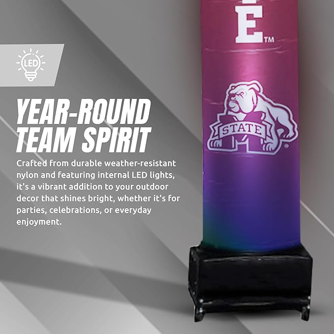 NCAA Mississippi State Football Wacky Waving Inflatable Tube Guy with LED Lights & Built-in Blower - 6" x 36" x 96" Inflatable Tube Man Crazy Sports Fan Outdoor Party Decoration