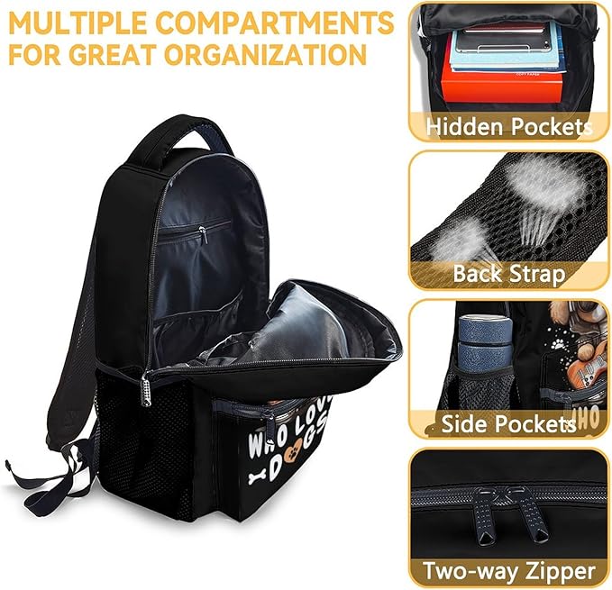 Custom Dog Backpack with Lunch Box, Set of 3 School Backpacks Matching Combo, Cute Black Bookbag and Pencil Case Bundle