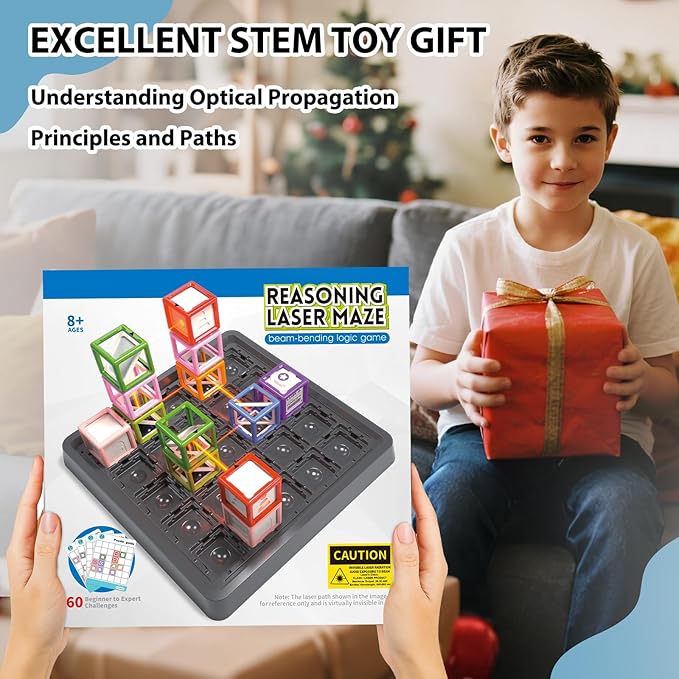 Laser Maze Reasoning Game - STEM Logic Toys for Ages 8+ Kid, 60+ Challenges Puzzle Games, Great 8-13 Years Old Children Gift for Christmas/Easter/Children's Day to Develop Knowledge of Space & Optics