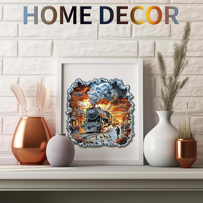 Wooden Puzzles for Adults 255 Pices, 3D Steam Train Wooden Jigsaw Puzzle, Flat Puzzels with 3D Visual Effect, Steam Train Irregular Jigsaw Puzzles, Finished Puzzle Size is 11.6 * 11.5 in