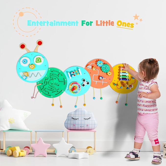 Wall Activity Panels Busy Board: Caterpillar Montessori Sensory Toys for Toddlers - Learning Activity Center Children's Daycare Nursery Playroom Essentials
