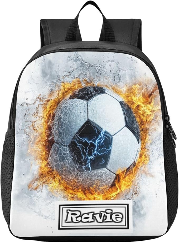 Fire Football Sports Toddler Backpack for Boys Girls 3-6 Preschool Small Backpacks Kids Mini Kindergarten Bookbag for Elementary for Travel School