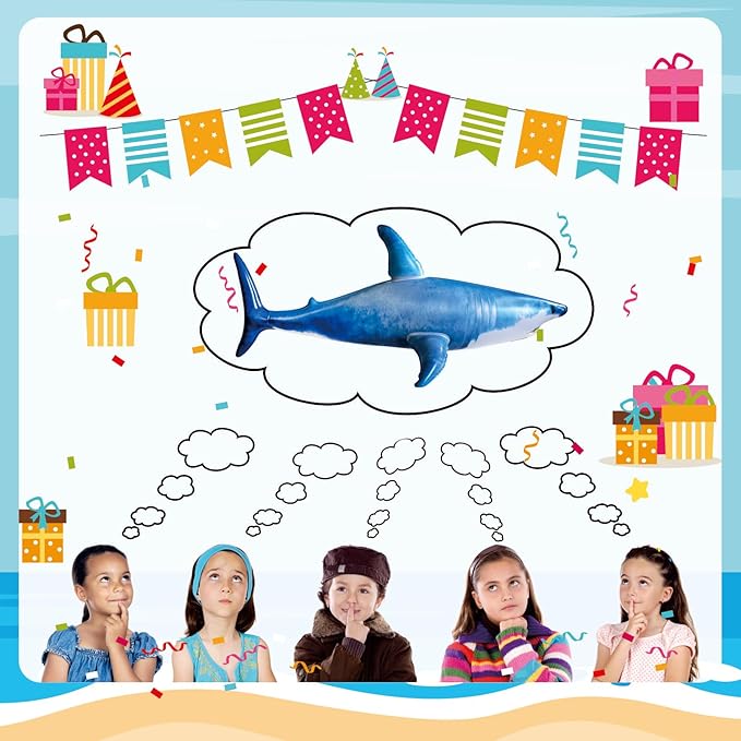 Extra Large Inflatable Shark Pool Toy,79inch Shark Pool Birthday Party Decorations,Blow Up Animal Party Favors Supplies Gift for Kids Adults