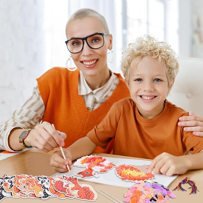 Fennoral 12 Pack Fall Craft Kit for Kids Make You Own Fall Animals Poke in Art Kit Fall Arts and Crafts DIY for Kids Boys Girls Party Supplies Thanksgiving Autumn Decoration