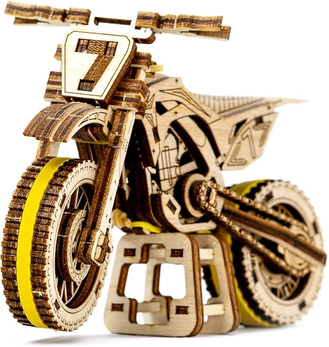 WOODEN.CITY Motocross 3D Puzzle for Adults - Hobby Kit to Build Your Own Wooden Bike - 3D Model Motorcycle Kit - Wood Model Kit