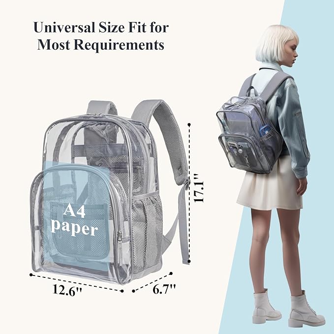 PACKISM Clear Backpack - 17 inch Heavy Duty Clear Backpacks for School, Large Transparent Bookbag for Students (Age 12+)