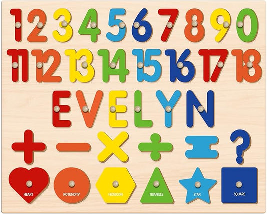 Personalized Name Puzzle for Toddlers 1-3 Wooden Alphabet Shape Number, Montesorri Toys for 1 Year Old 2 3 4 5, Customized Baby Gifts 1st Birthday for Girls & Boys Preschool Educational