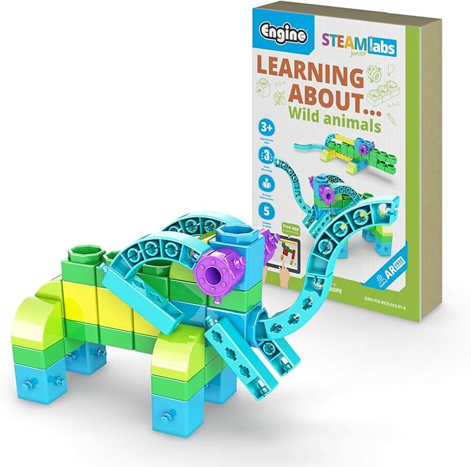 Engino STEAM Labs, Learning About Wild Animals, Construction Toys for Ages 3+, Building Blocks, STEM Kit for Girls & Boys, Preschool Educational Toys (5 Models)