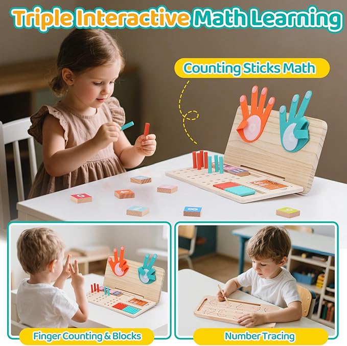 Montessori Math Learning Toy – Number Blocks, Counting Sticks, Tracing Board & Finger Counting, Educational Preschool STEM Sensory Toys for Toddlers, Birthday Gift for 2 3 4 5 Year Old Boys Girls Kids