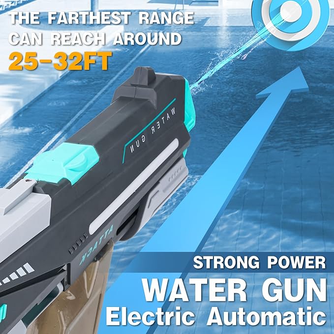 Electric Water Gun w/Auto Suction Water, Water Guns for Adults, Automatic Water Gun with Lights & 32FT Range, Battery Powered Squirt Gun, Beach Pool Party Outdoor Toys for Kids Ages 8-12