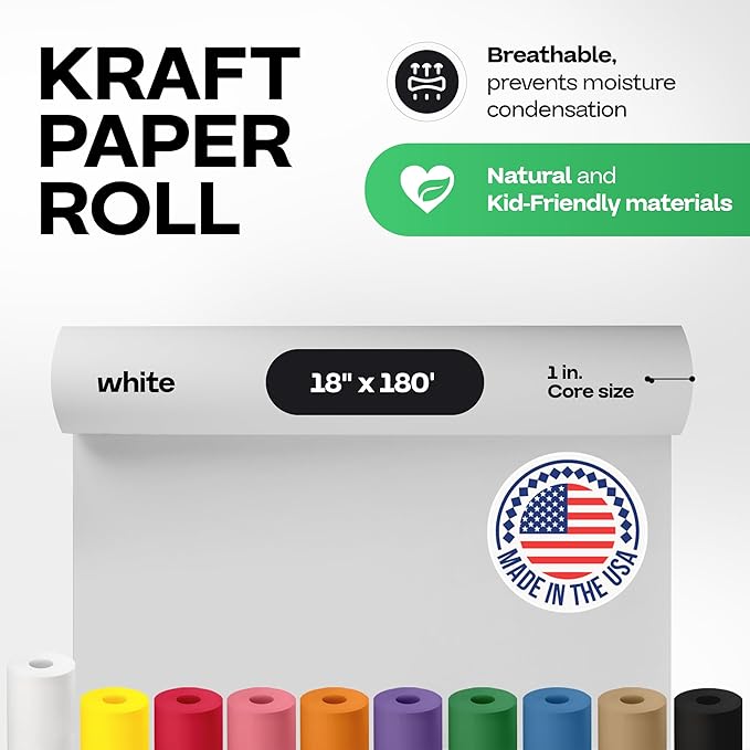 White Kraft Paper Roll 18" x 2160" (180 feet) - USA-Made Craft Paper for School & Art - White Wrapping Material for Gift Wrapping&Moving - High-Density Packaging Paper by IDL Packaging