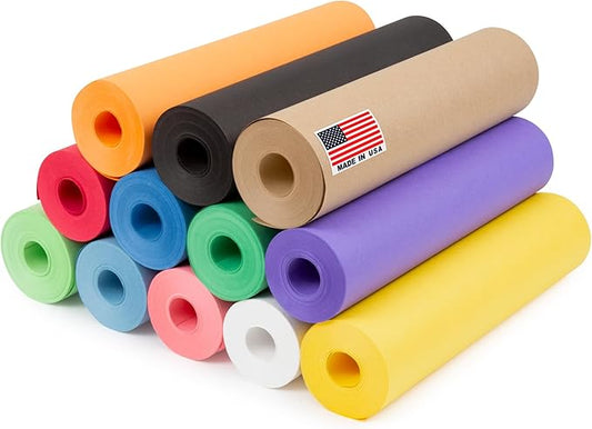 12" x 1200" (100 ft) Pack of 12 Rolls USA Made Multi-Color Kraft Paper Rolls Set, 45 lbs – Colored Kraft Paper for Packing, Arts and Crafts, DIY Projects, Gift Wrapping