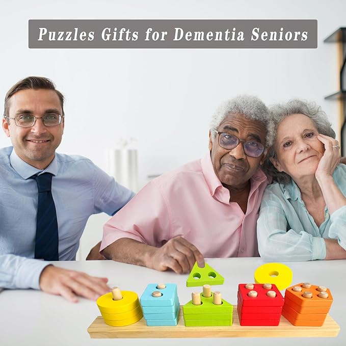 Dementia Activities for Seniors,Geometric,Colors & Numbers Cognitive Products for Alzheimers,Wooden Puzzles Gifts & Cognitive Training Games for Elderly