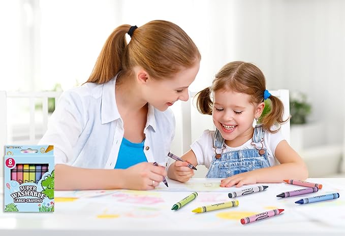 Super Washable Jumbo Crayons Bulk, 4 Pack Crayons with 8 Bright Colors, Non-Toxic Easy-Grip for Toddlers 1-3 & Kids Ages 4-8, Safe Art Supplies for Coloring Books & School Projects