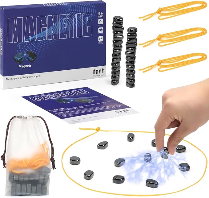 Magnet Game with 3 String, 28 Travel-Stones Magnetic Chess Game for Family & Party & Travel & Camping - Puzzle Strategy Games, Player Games for Kids & Adults (Age 9+)