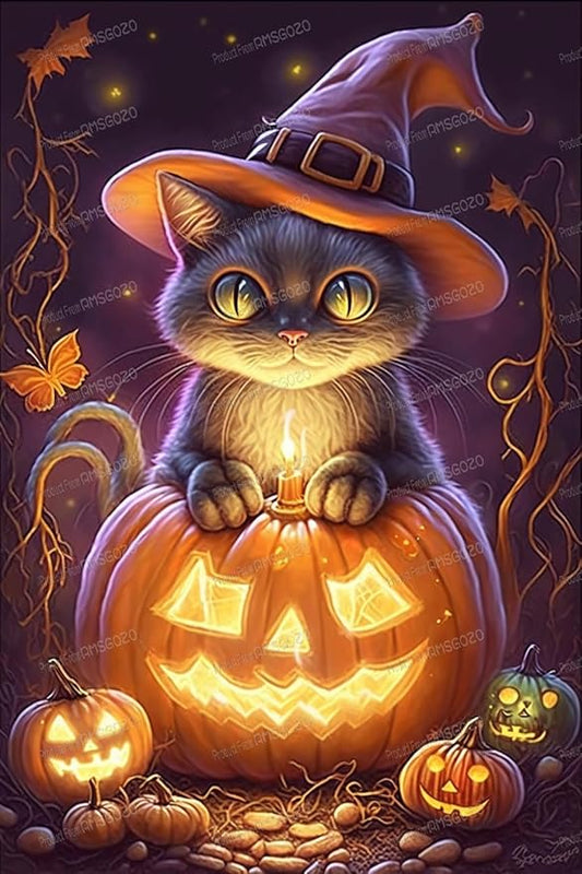 1000 Piece Puzzles for Adults & Kids - Magic Pumpkin Light Cat Jigsaw Puzzle - Halloween Puzzles, Educational Toys DIY Collectibles, for Home Decor - Comes with Poster