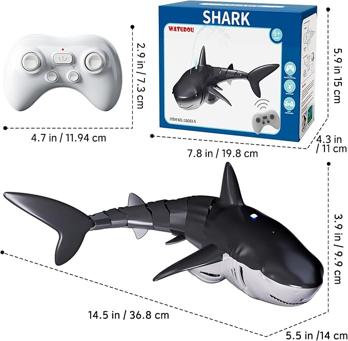 Remote Control Shark Toys for Boys Kids, 1:18 Scale High Simulation Shark for Pool, 2.4Ghz Electric RC Shark Boat Fish Toys with Light & Spray, Toy Shark Gifts for 6 7 8 9 Year olds Kid Boys Girls