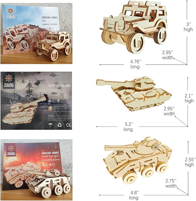 3D Wooden Puzzle - 6 Piece Set Wooden Car Brain Teaser Puzzle - DIY Assembly Car Building Model Kits - Wood STEM Toys Gifts for Kids and Adults Teens Boys Girls