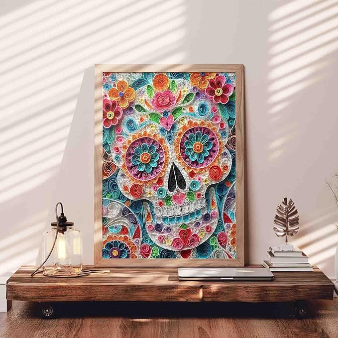 Tucocoo Skull 1000 Piece Puzzle for Adults Colorful Flowers Paper Art Vibrant Jigsaw Puzzles Fun and Challenging Puzzle Stress Relief Activities Family Games Night Home Wall Decor Gift 27x20 Inch