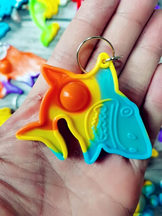 26 Packs Bluk Octopus fishs dolphins turtles sharks whales mini Pop Keychain,Birthday Party Favors Supplies Classroom summer students Prize