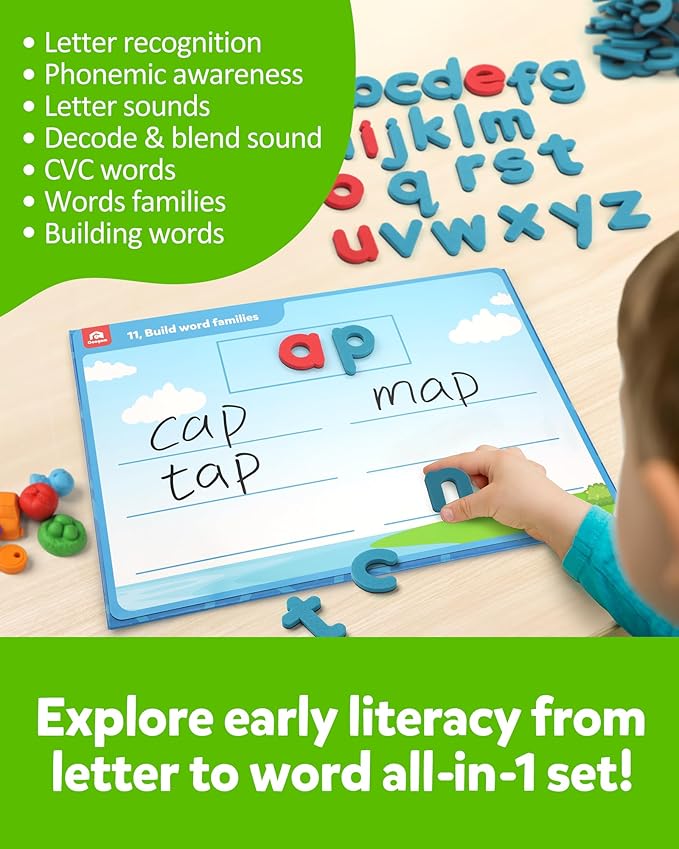 Coogam Preschool Alphabet Learning Activities, Magnetic EVA Letters Matching & Handwriting Game, Educational ABC Recognition with 6 Pattern Cards, Phonic Manipulatives Toys for Kids Age 3+