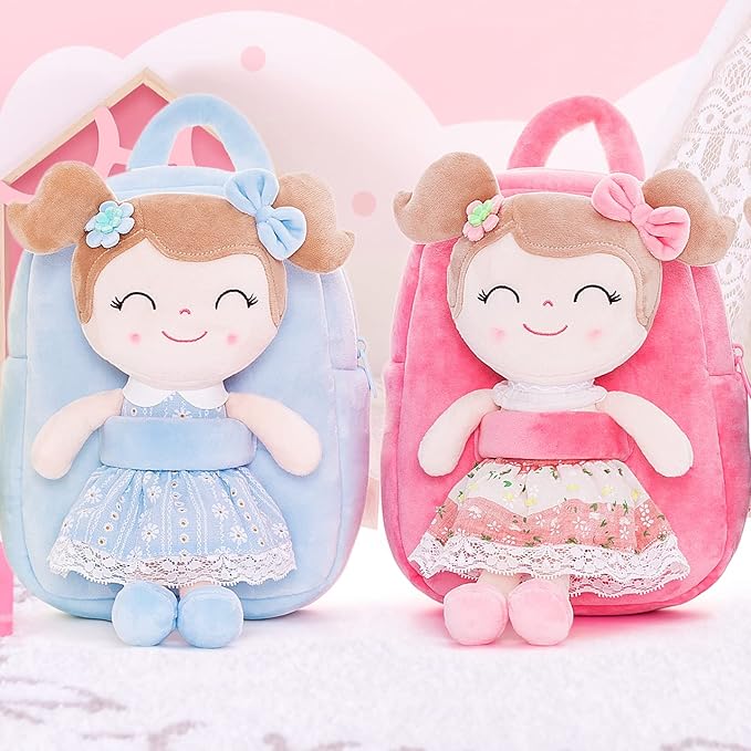 Gloveleya Back to School Gifts for Girls Kids Backpack Toddler Girls Backpacks with Soft Plush Doll Toys Blue 9"……