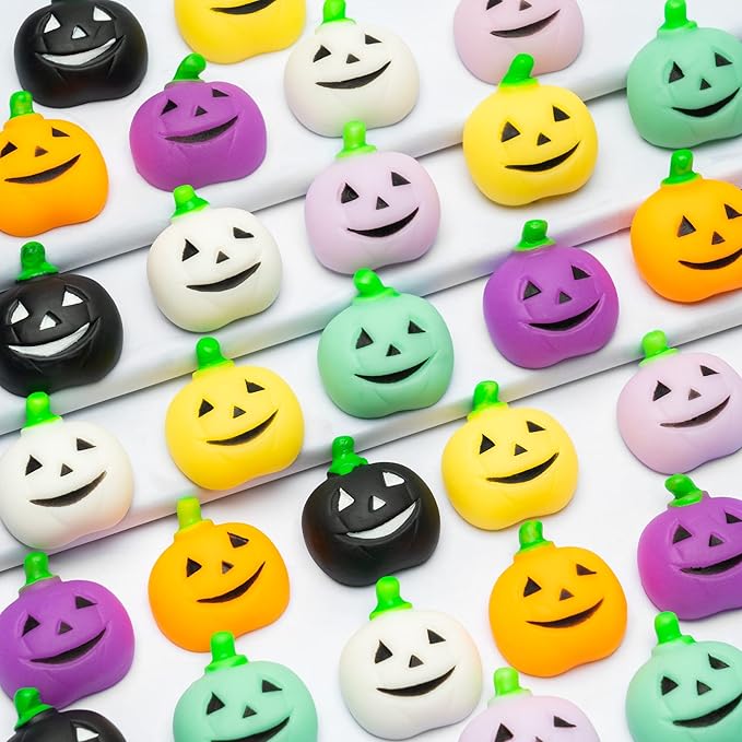 WATINC 28pcs Halloween Pumpkin Mochi Squeeze Toys for Kids, Happy Halloween Stress Relief Gifts Mochi Fidget Toys Treat Goodie Bags Fillers Classroom Prize Christmas Stocking Party Favors Decorations